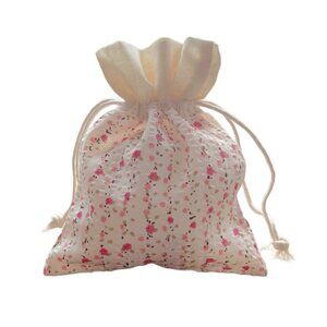 12 Pink Floral Flower Patterned Cotton Fabric Gift Jewelry Bags Drawstring Cord